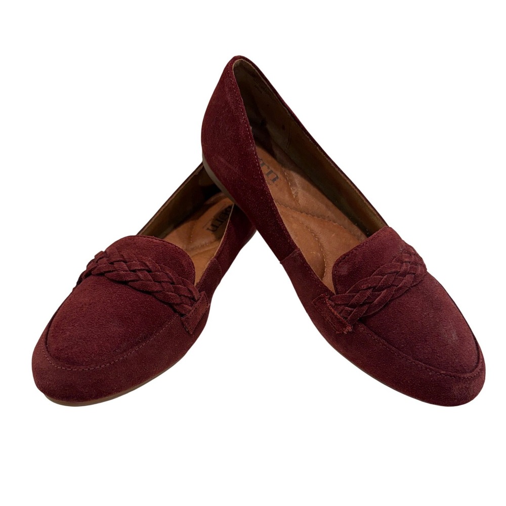 Born Suede Loafers Womens 9 Burgundy Braided Strap Flats Dark Academia‎ Boho